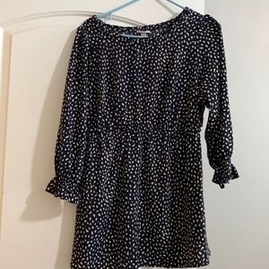 Maternity navy 3/4 sleeve ruffle bump woven top